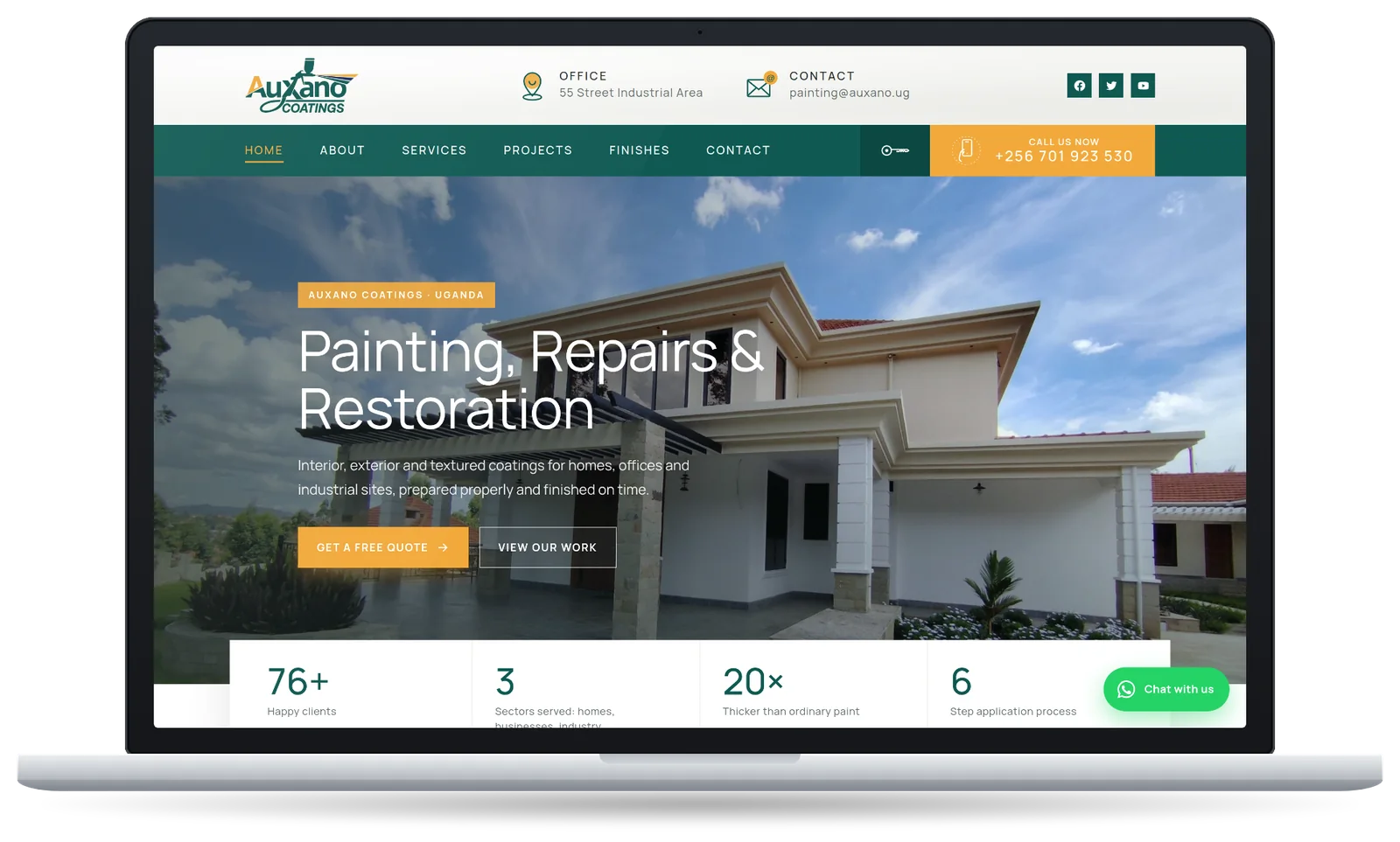 Auxano Coatings home page on a laptop
