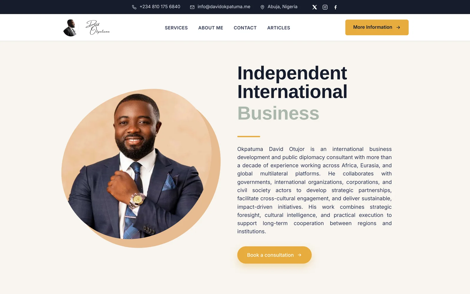 David Okpatuma personal website home page on a laptop