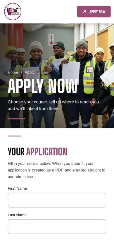 Venice Apply page on a phone
