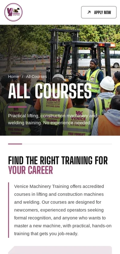 Venice All courses page on a phone