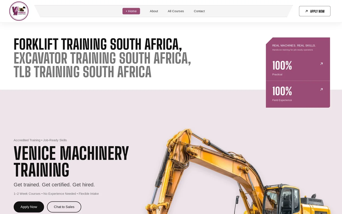 Venice Machinery Training home page on a laptop